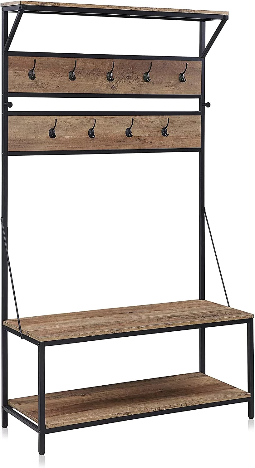 Coat Rack Storage Shoe Bench with 11 Hooks U5610