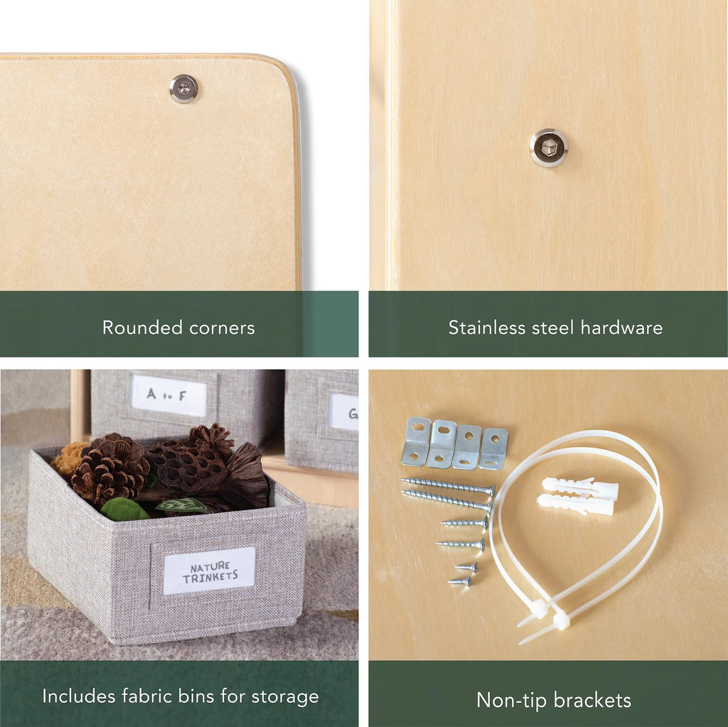 Natural 8 Fabric Bin Wood Storage Organizer C9888