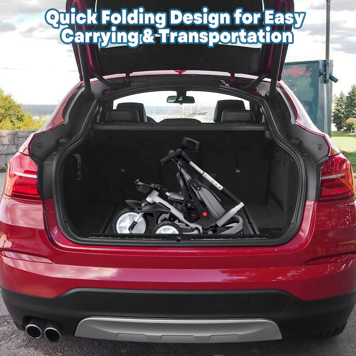 Folding Toddler Tricycle with Adjustable Canopy and Storage U275023