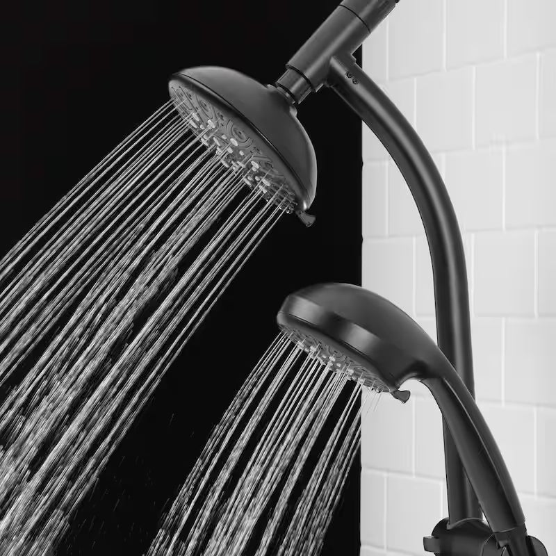 Matte Black 6-Spray Raincan Showerhead with Handshower P21349