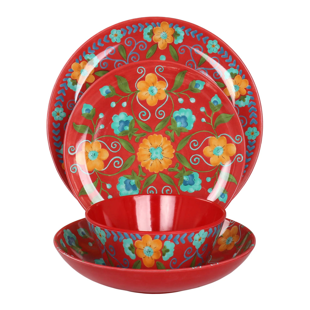 16 Piece Floral Round Melamine Dinnerware Set Y1563