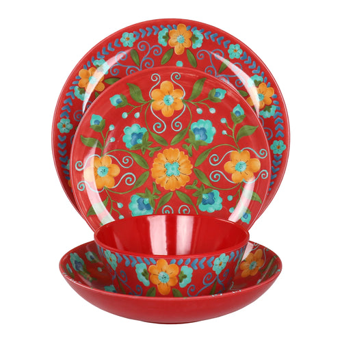 16 Piece Floral Round Melamine Dinnerware Set Y1563