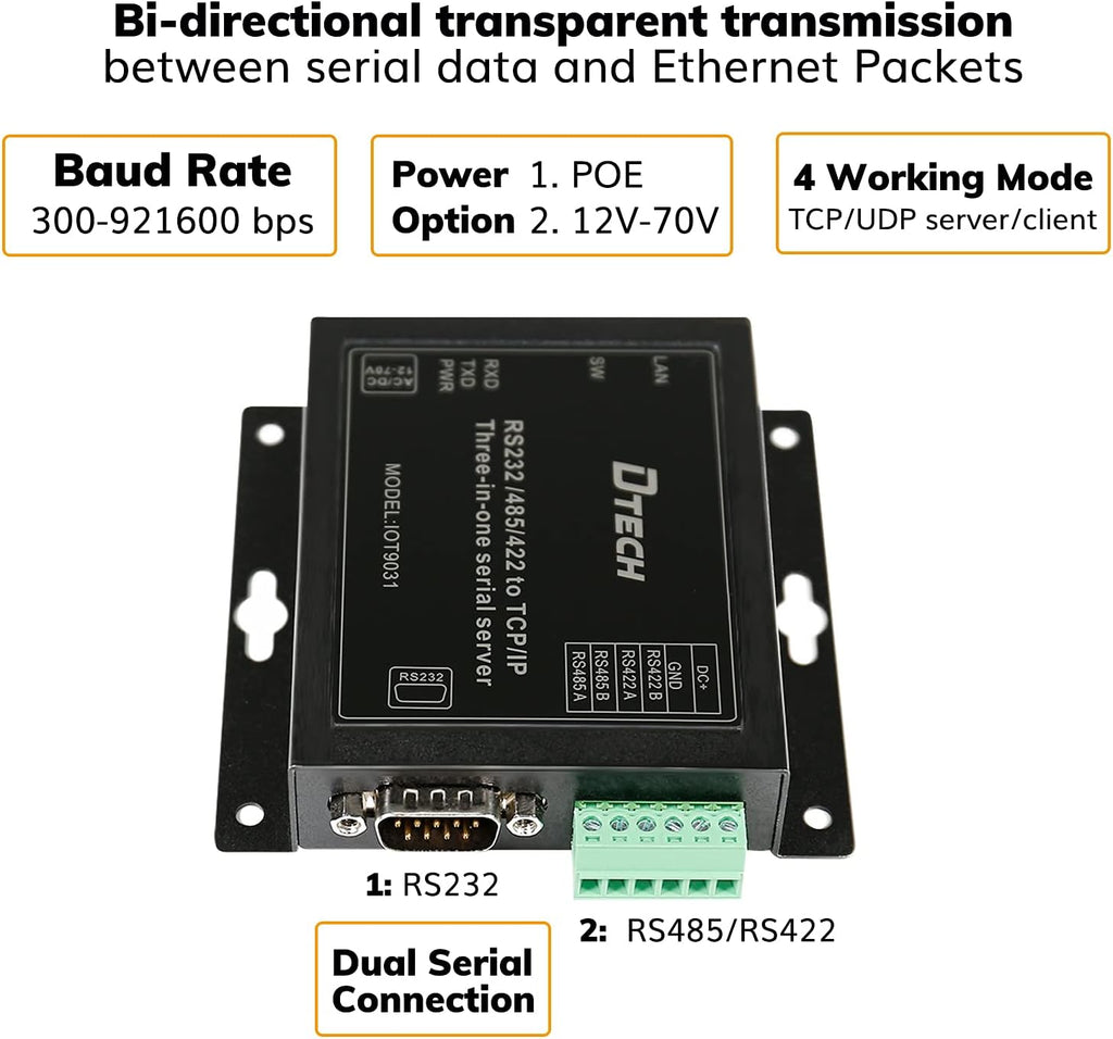 Serial to Ethernet Converter Adapter RS232 RS422 RS485 to TCP IP Device Server, Pack of 2 O629439