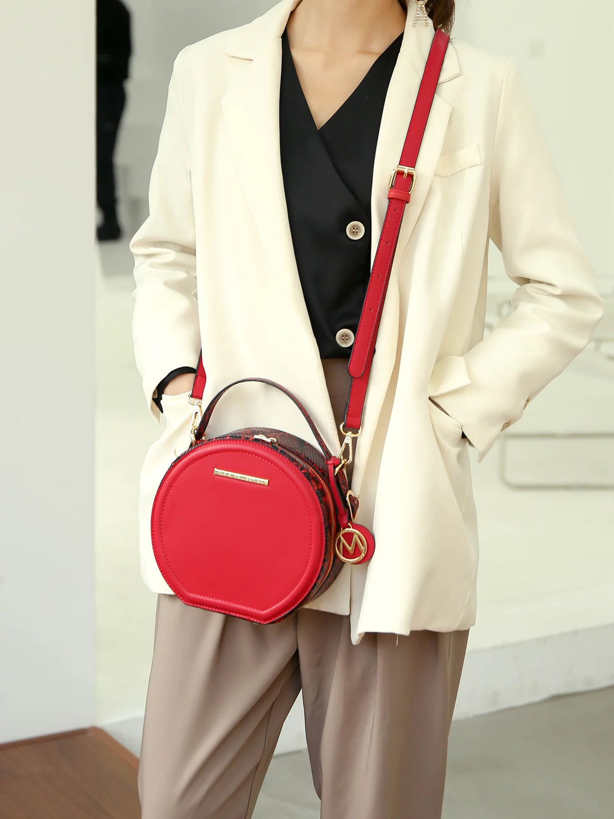 Red Vegan Leather Crossbody Bag T1756