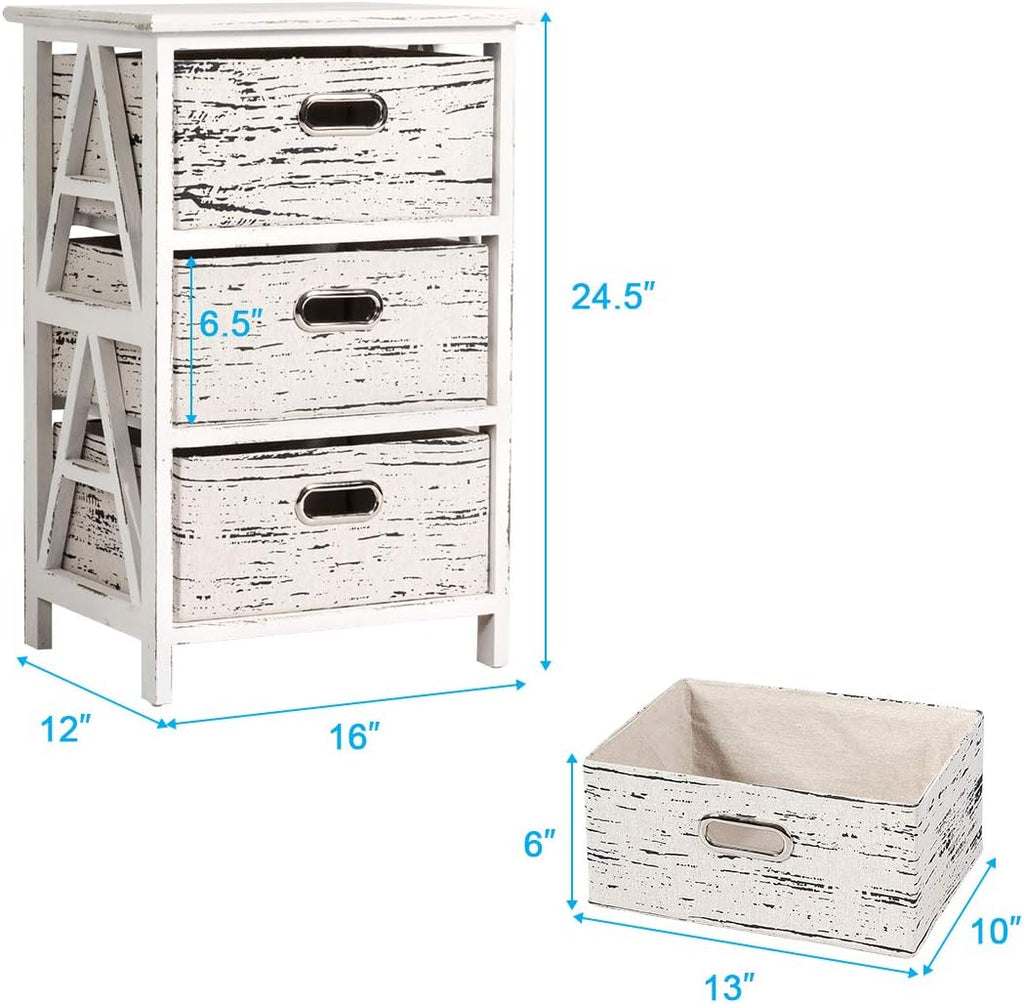 3 Fabrics Storage Drawer Units with Wood Frame Dresser Cabinet Y6053
