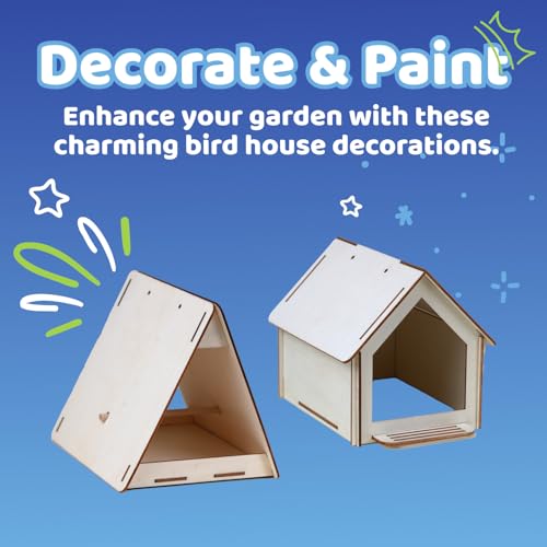 12 Wooden Bird House Kits with Paint Strips, Brushes, Stickers and Strings S57872