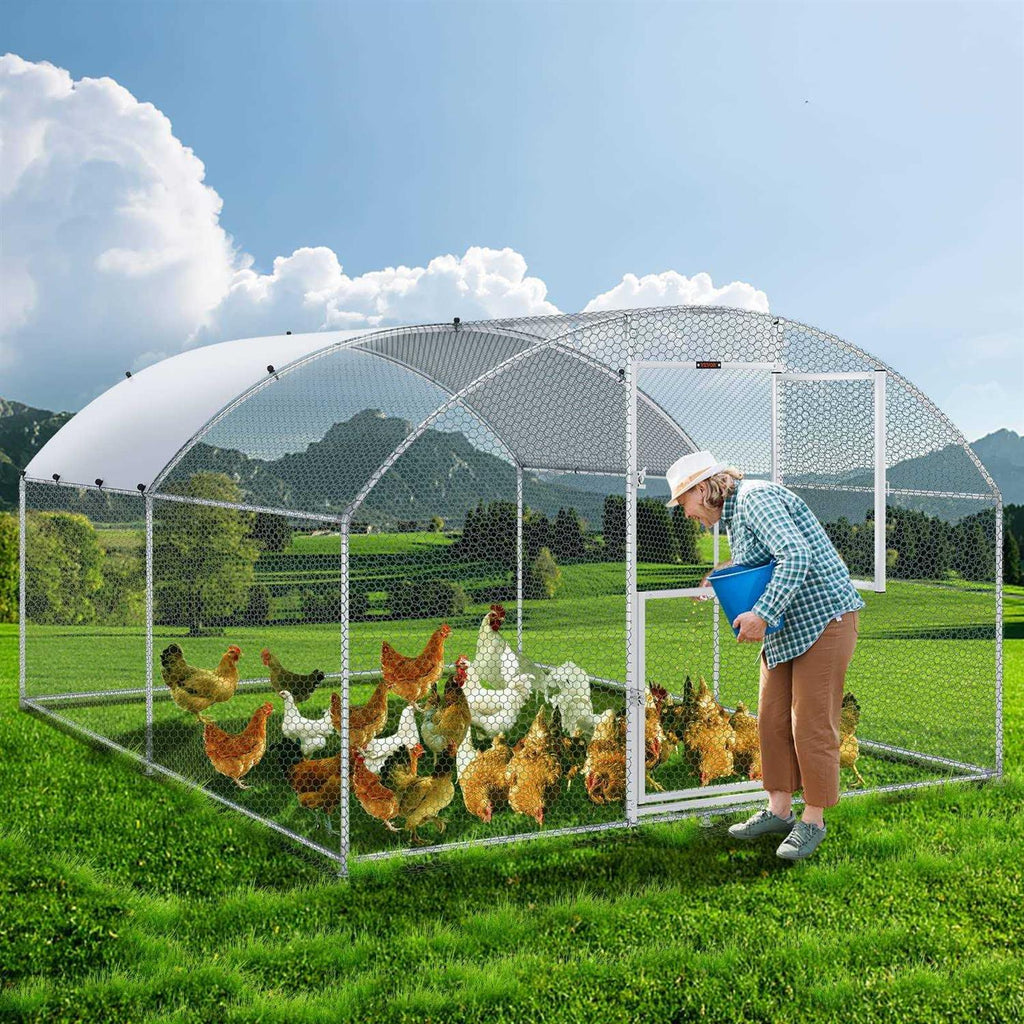 Large Metal Chicken Coop with Run and Waterproof Cover W371