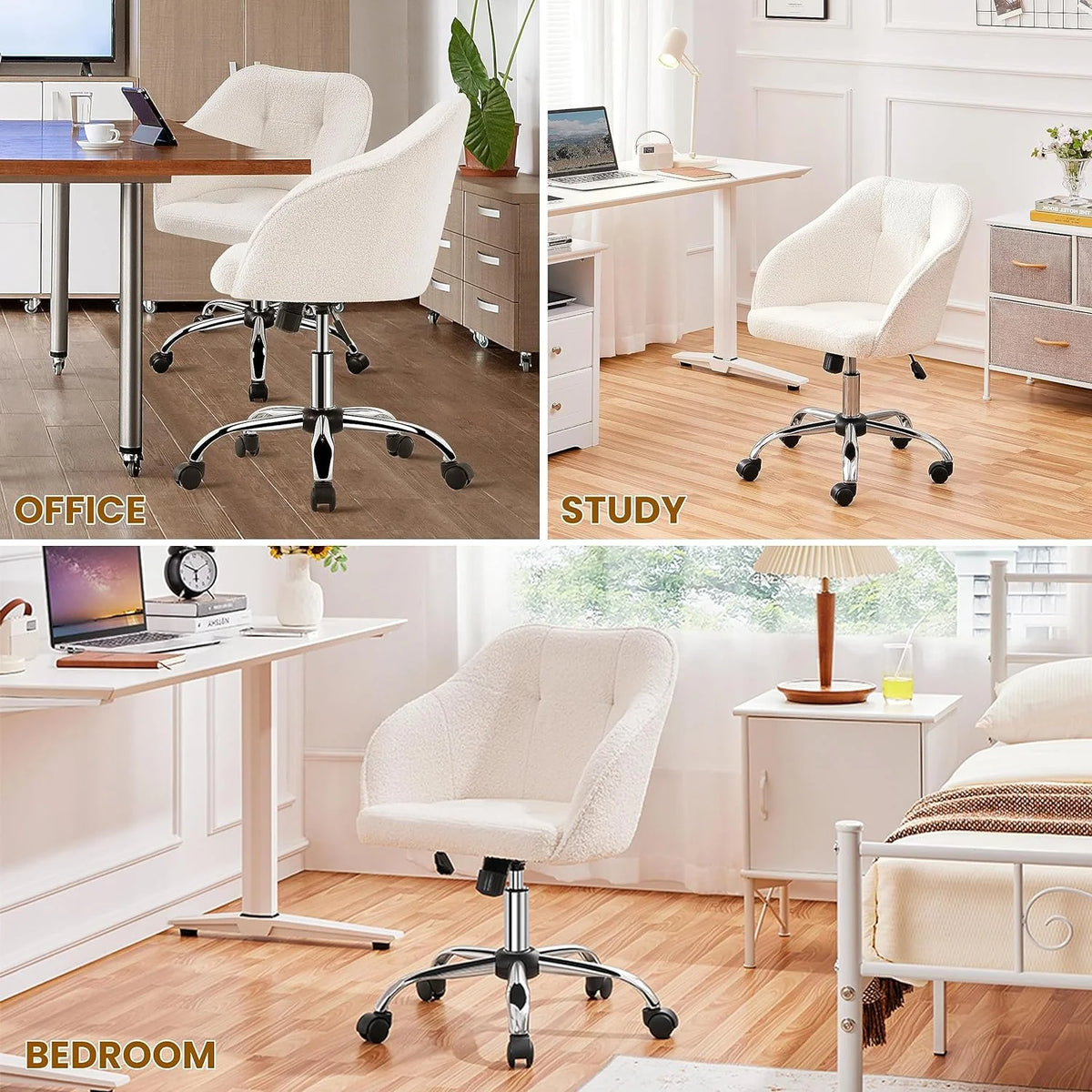 Boucle Desk Chair with Adjustable Tilt Angle J64423