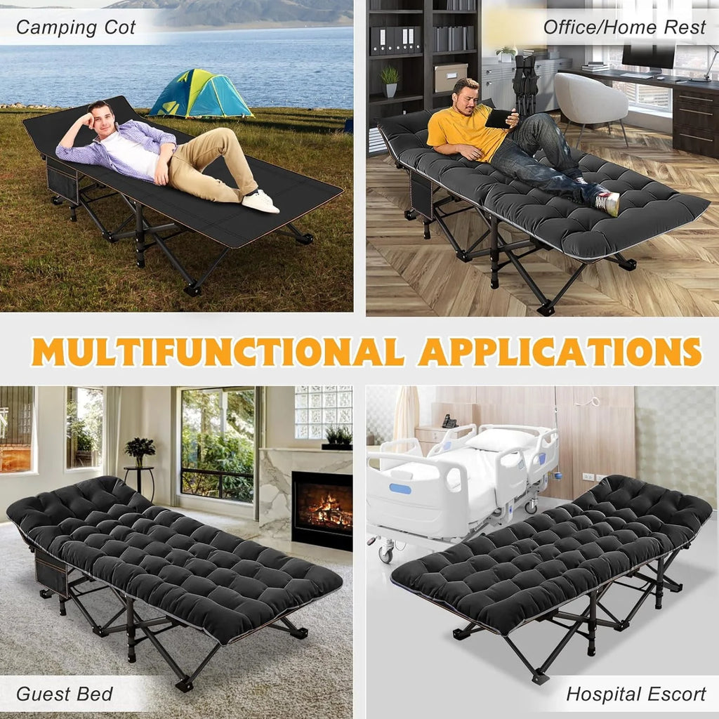 Oversized XXL Folding Camping Cot with Cushion & Carry Bag D591717