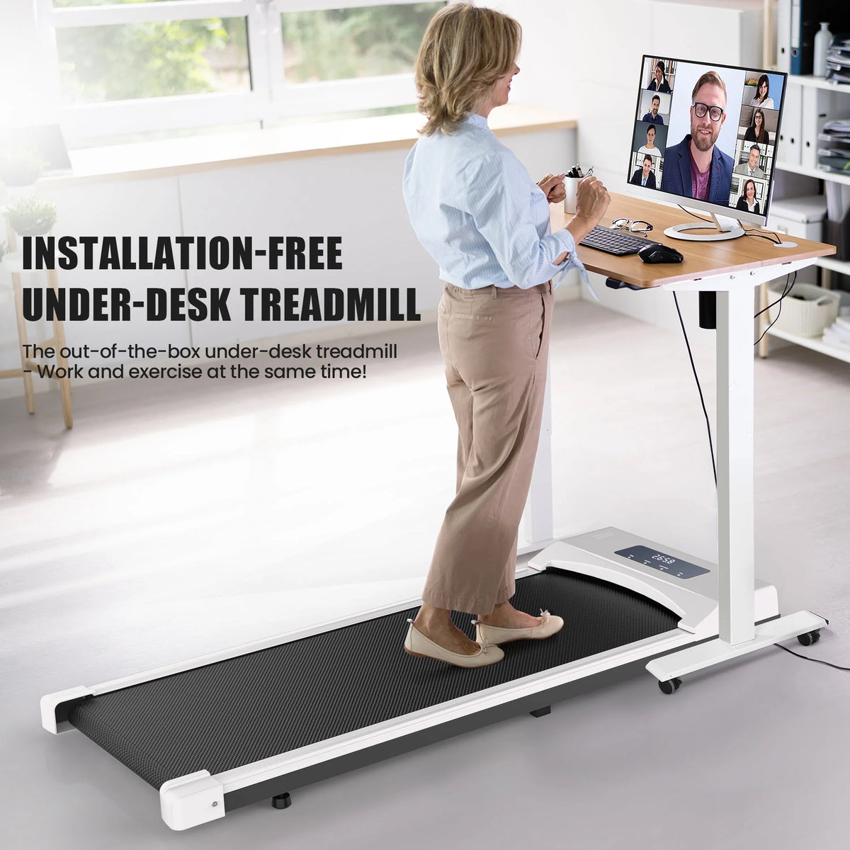 2.5HP Under Desk Treadmill with LED Display Wireless Remote Control White C61663