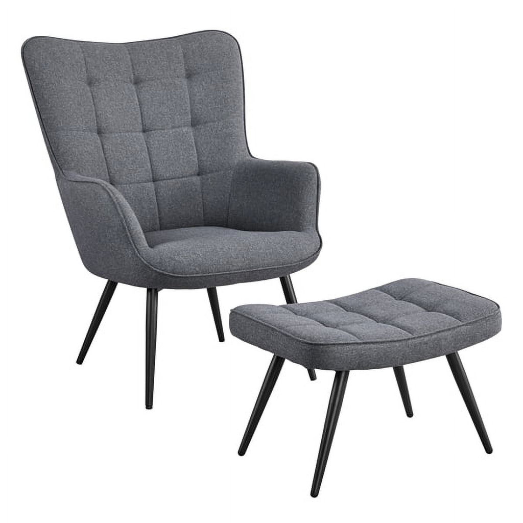 Gray Upholstered Accent Chair and Ottoman Set H602