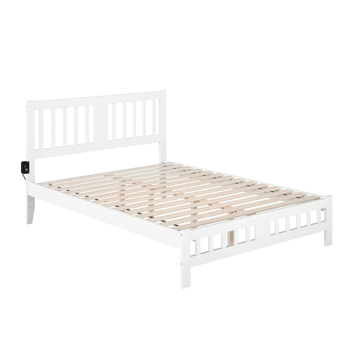 White Wood Queen Bed with Footboard W185796