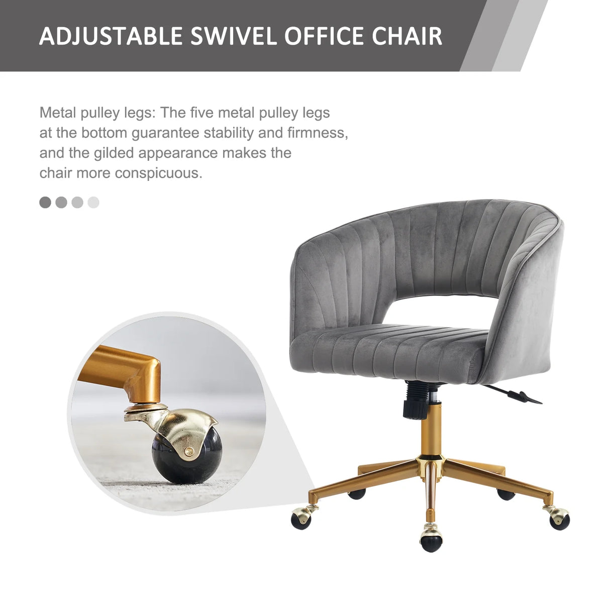 Grey Velvet Upholstered Swivel Office Chair V494