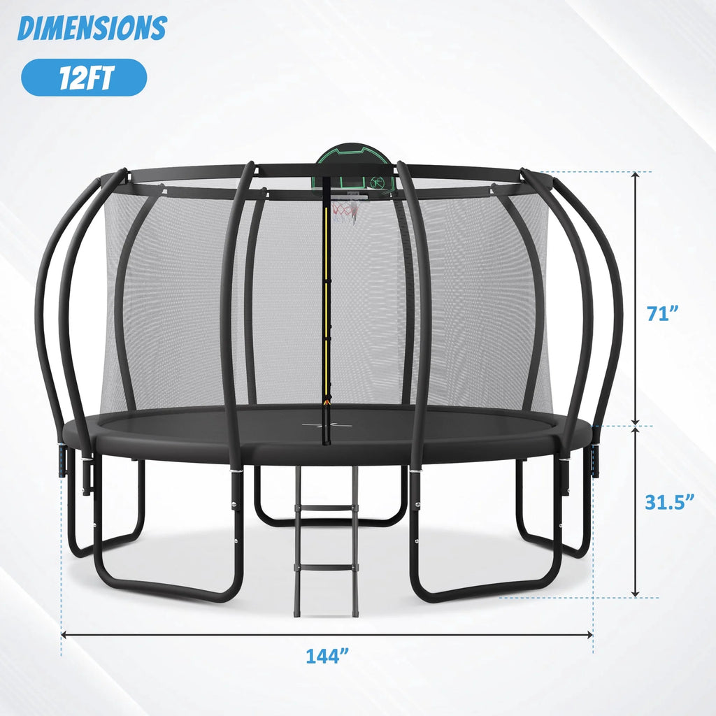 12FT-16FT Trampoline with Enclosure, Basketball Hoop, Wind Stakes I966
