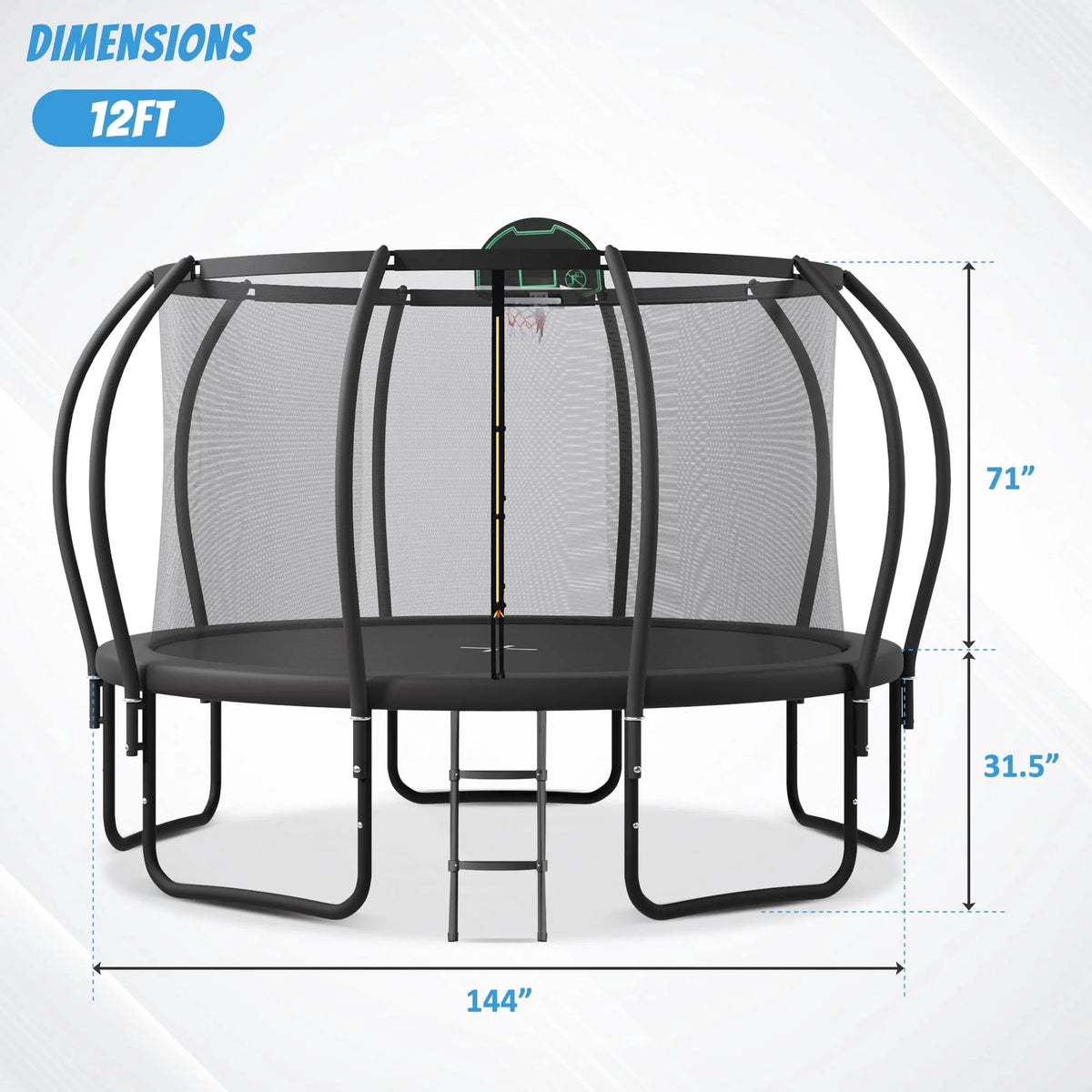 12FT-16FT Trampoline with Enclosure, Basketball Hoop, Wind Stakes I966