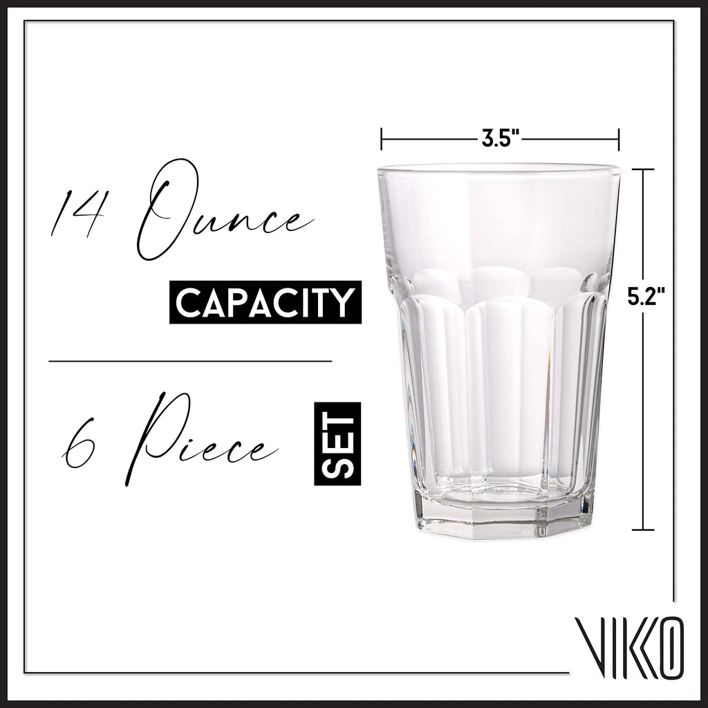 Set of 6 14 Ounce Dishwasher Safe Drinking Glasses K386