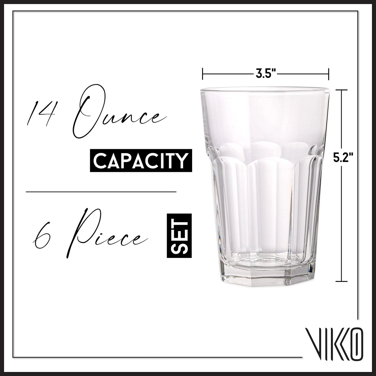 Set of 6 14 Ounce Dishwasher Safe Drinking Glasses K386