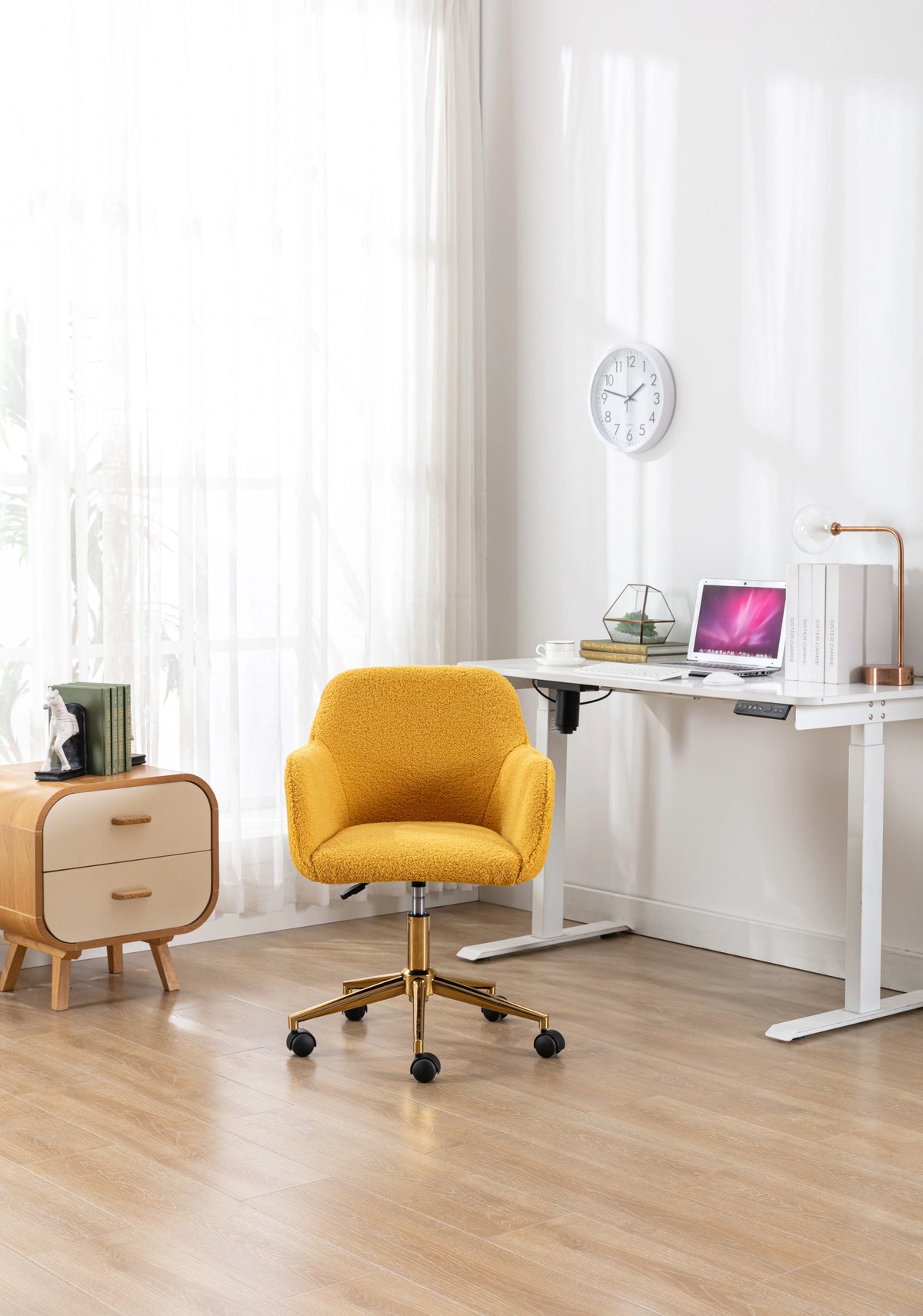 Yellow Teddy Fabric Adjustable Height Office Chair G673877