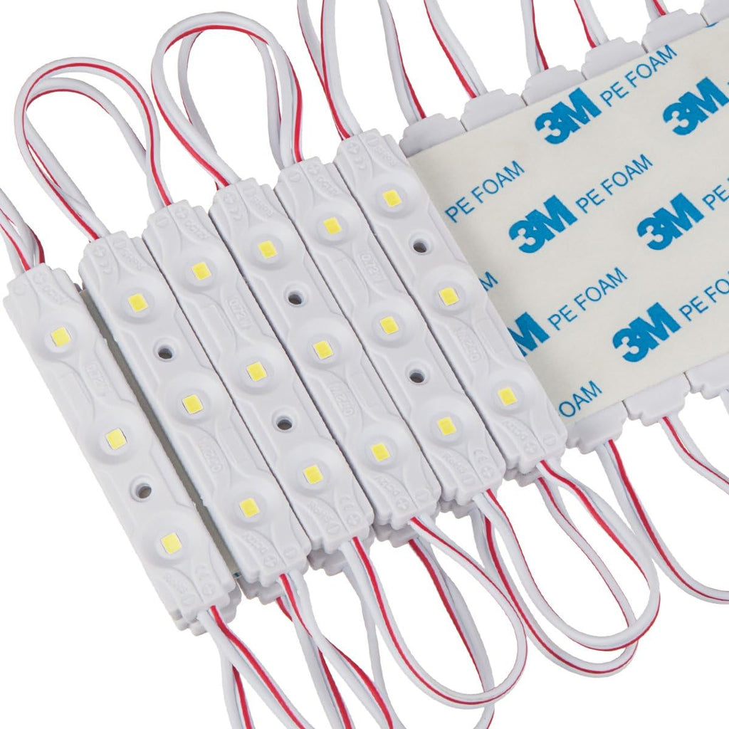 200pcs Daylight White 6500K 0.72W 12 Volt DC LED Module 2835 SMD 3 LEDs Waterproof with Tape Adhesive Backside Pack of 2 X593662