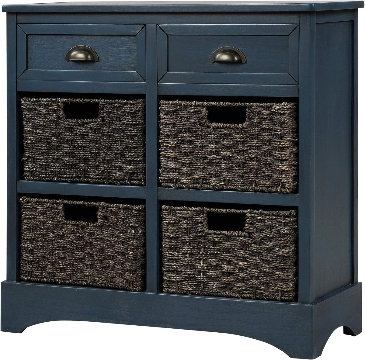 Solid Wood Wicker Storage Cabinet with 4-Basket Chest and 2 Drawers G171489