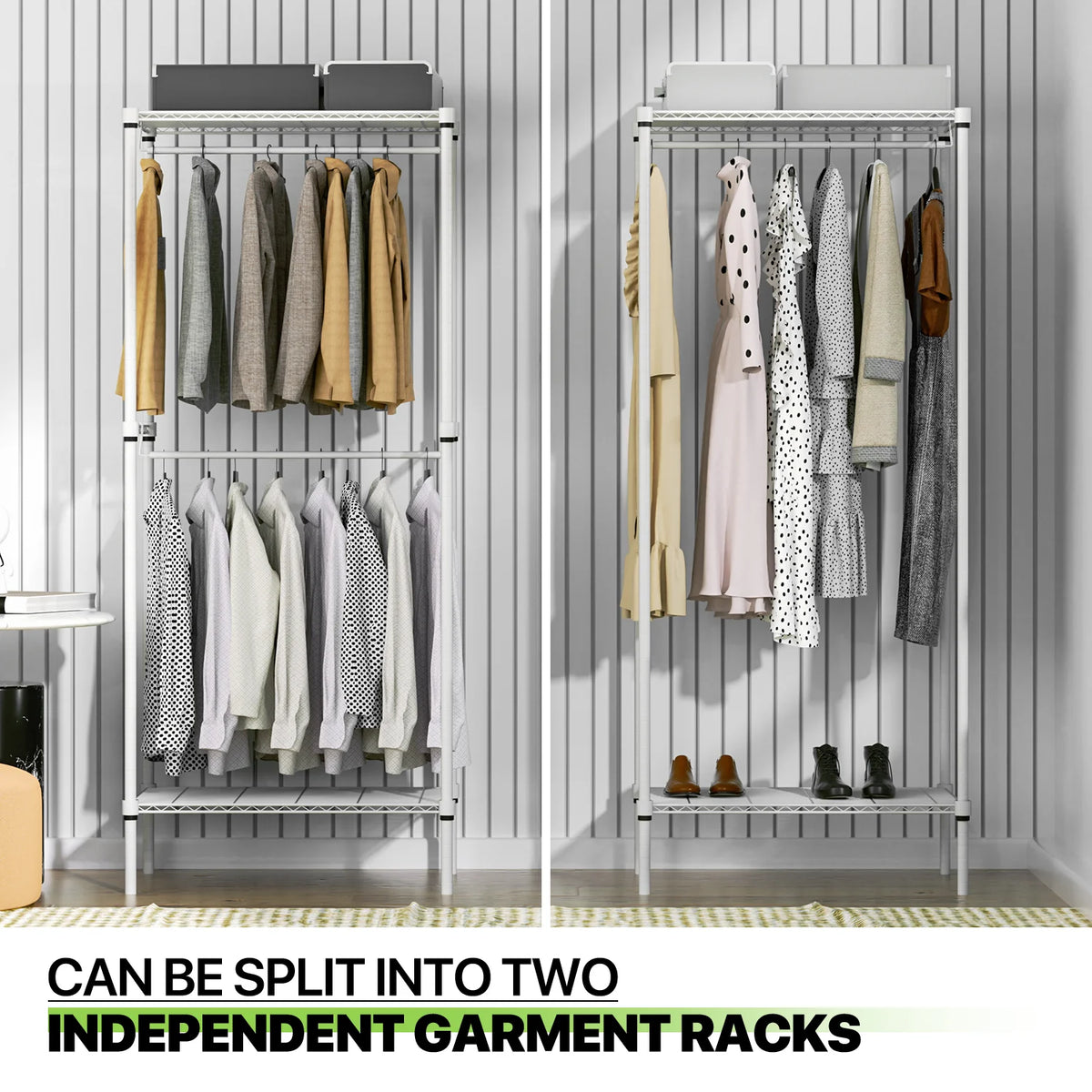 White Adjustable Carbon Steel Freestanding Garment Rack with 4 Hanger Rods O82145