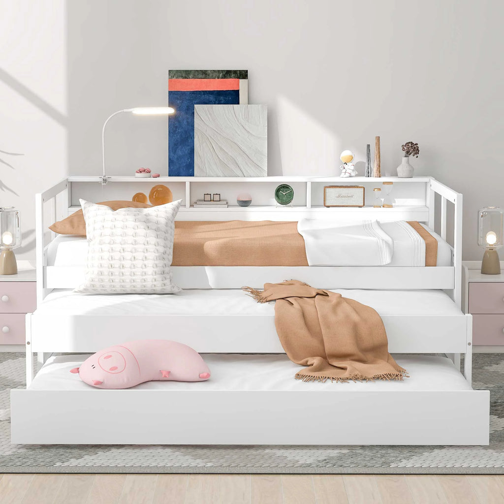 Twin Platform Bed with Storage Shelf and USB Charging X709