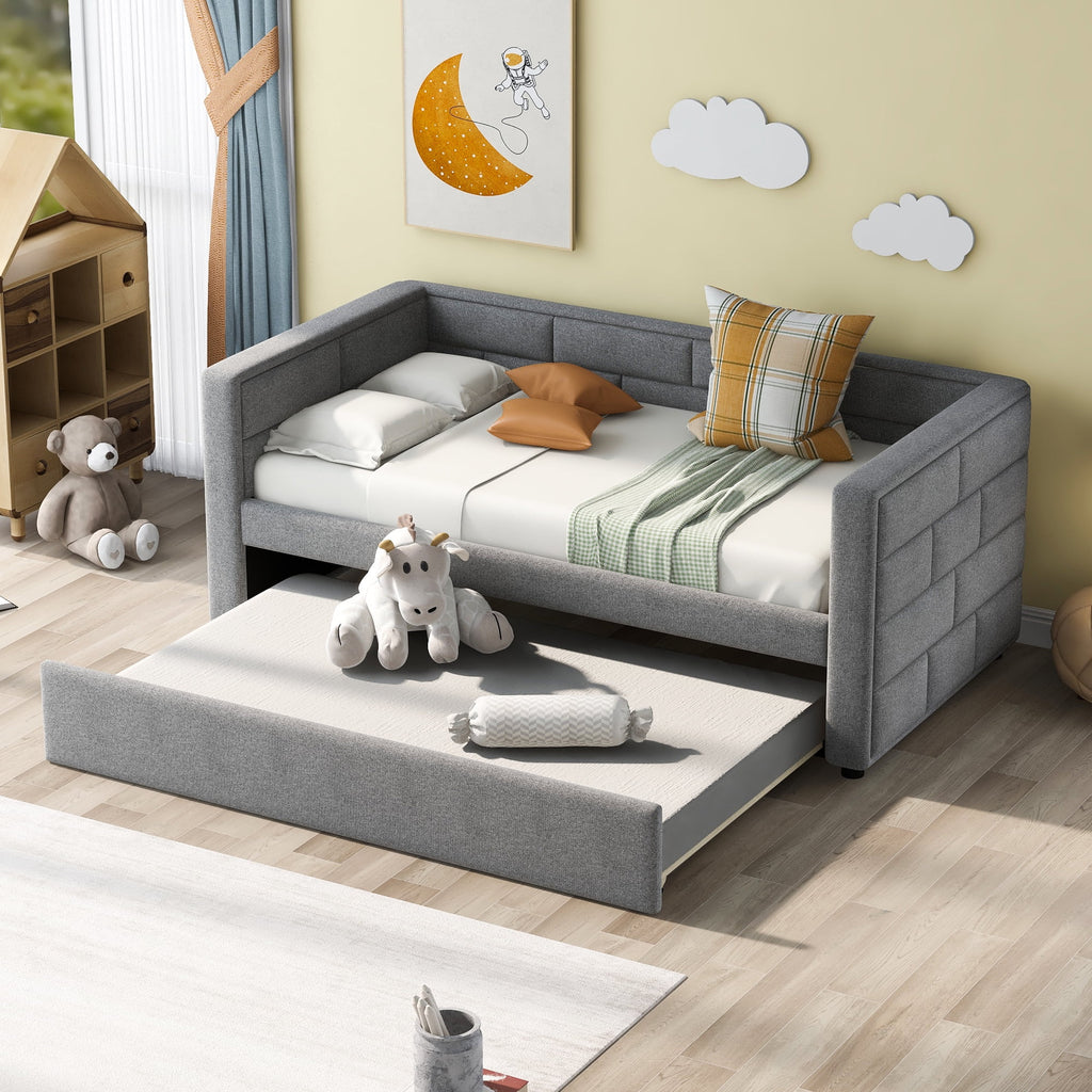 Gray Twin Size Upholstered Daybed with Trundle B103469