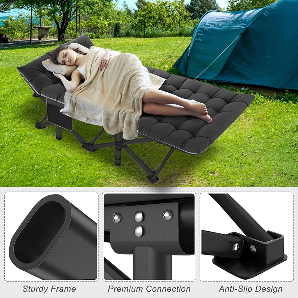 Oversized XXL Folding Camping Cot with Cushion & Carry Bag D591717