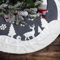 White Fur Christmas Tree Skirt with Deer and Snowflake Pattern 36 inches T798