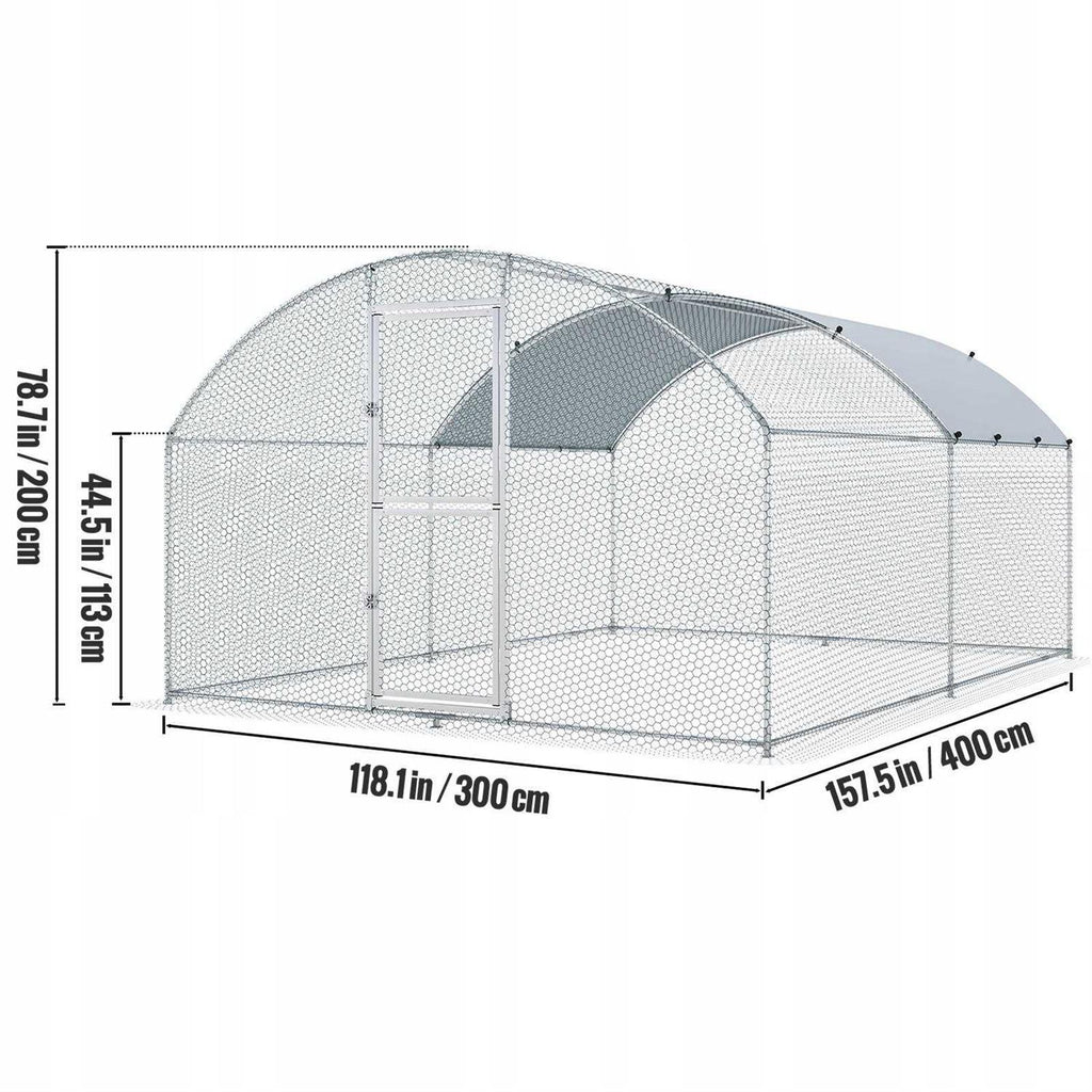 Large Metal Chicken Coop with Run and Waterproof Cover W371