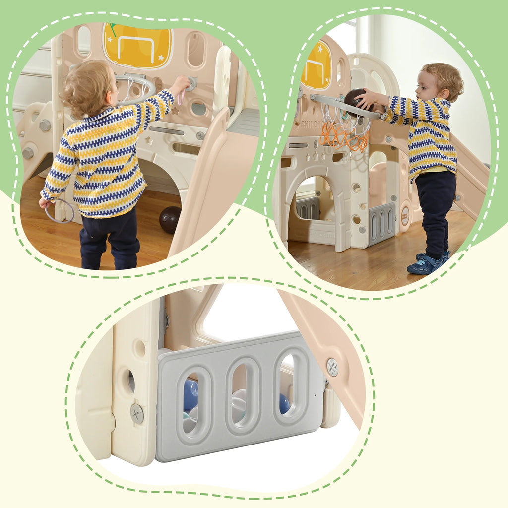 9 in 1 Kids Slide Playset with Basketball Hoop I542759