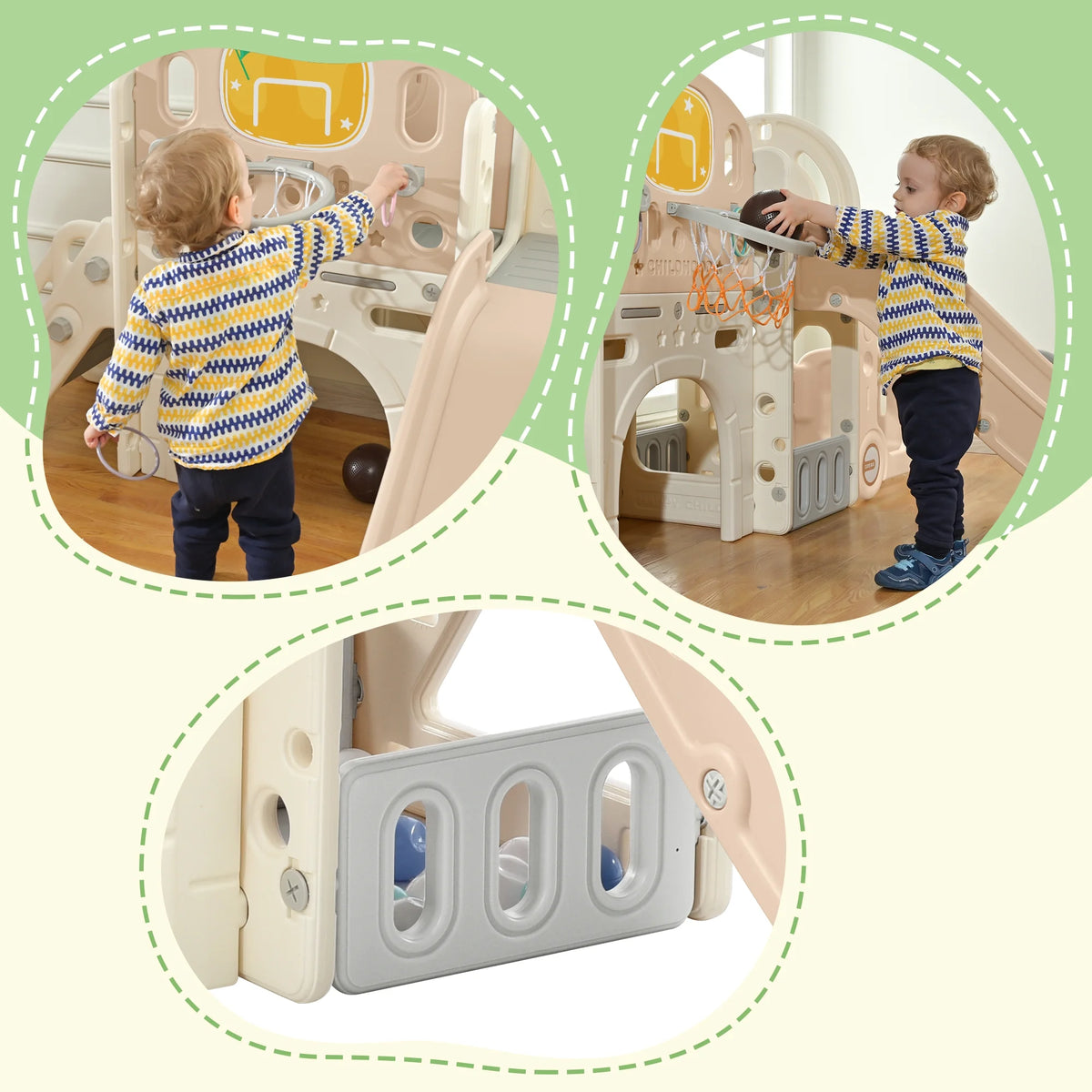 9 in 1 Kids Slide Playset with Basketball Hoop I542759