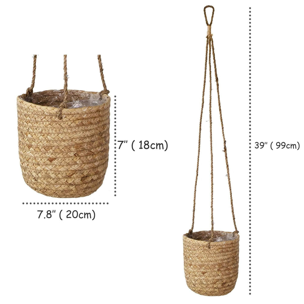 Set of 2 Woven Hanging Plant Pots with Waterproof Interior Plastic Coating G651514