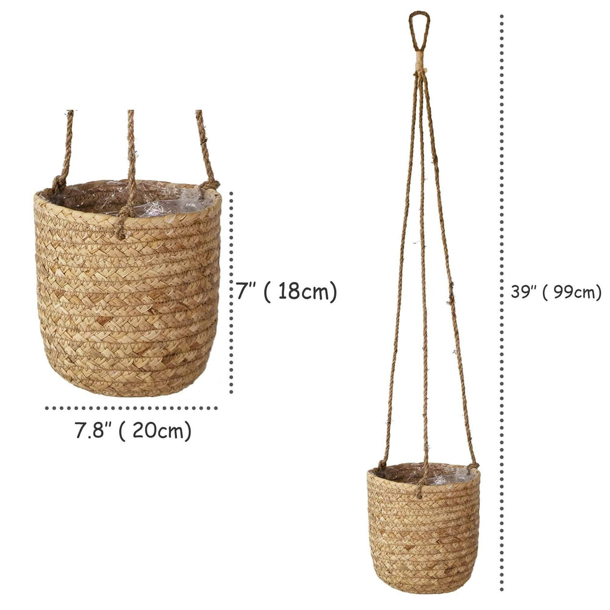 Set of 2 Woven Hanging Plant Pots with Waterproof Interior Plastic Coating G651514