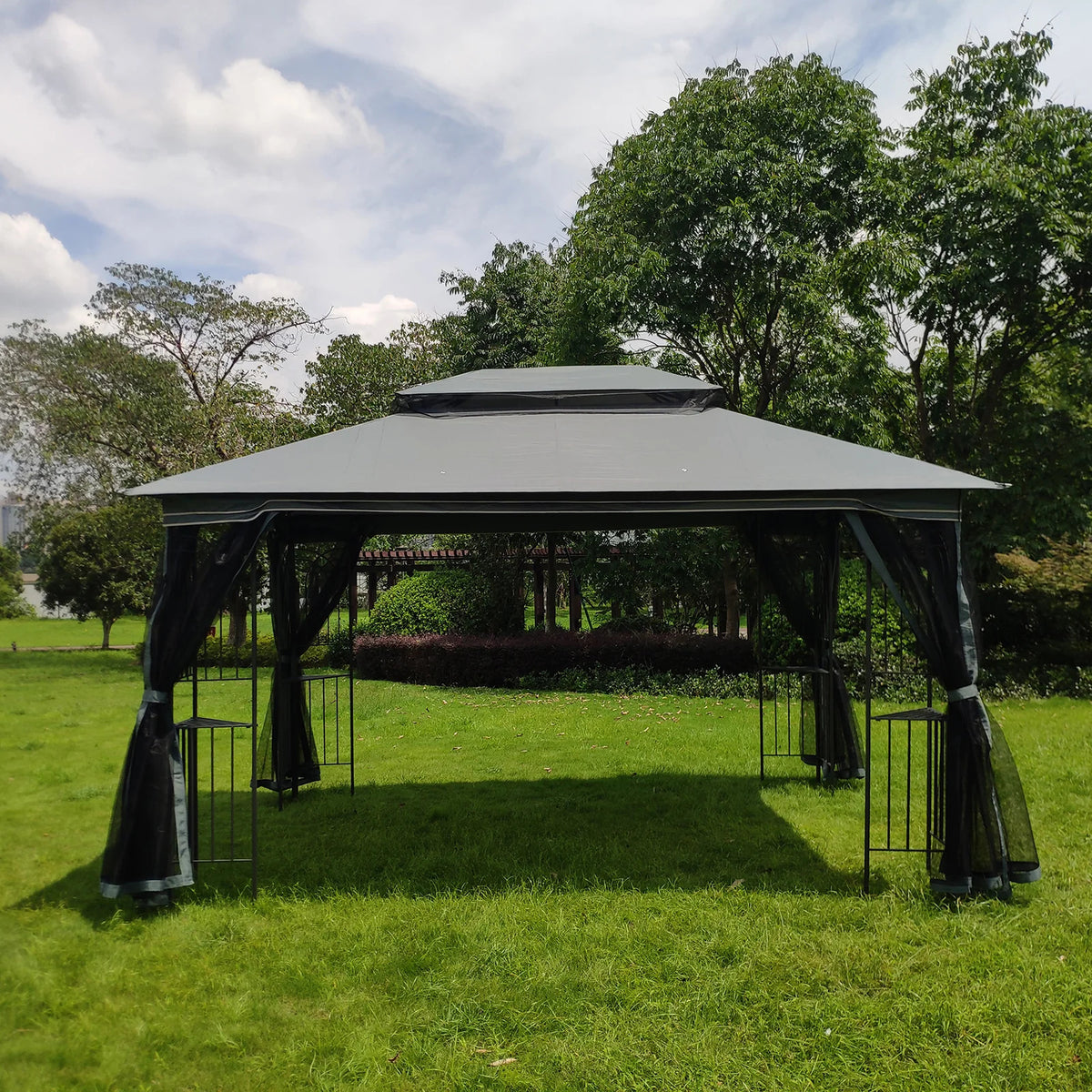 Gray Outdoor Patio Gazebo Canopy Tent with Mosquito Net C579103