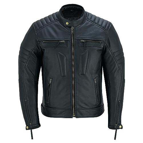 Men's Distress Zip Up Leather Motorbike Jacket D12569