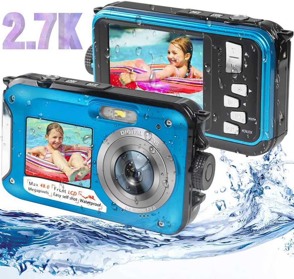 Waterproof Digital Camera 2.7K 48MP Dual Screen Green V608