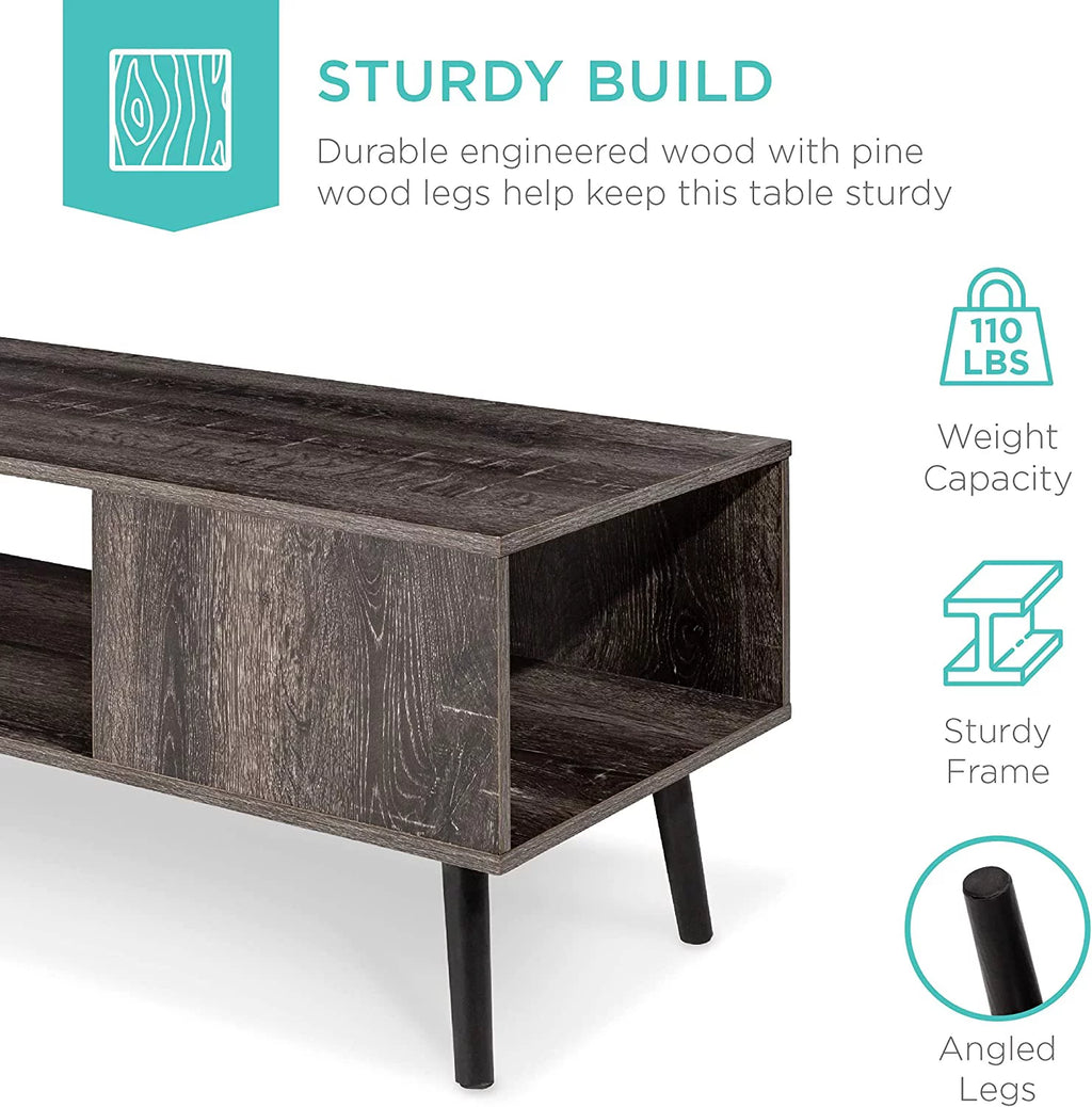 Mid-Century Modern Wooden Coffee Table with Open Storage Shelf B548373