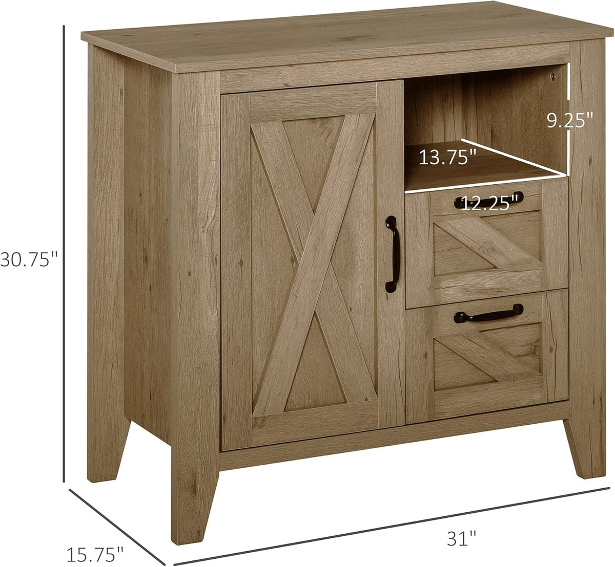 Oak Finish Sideboard with Cabinet, 2 Drawers and Open Shelf F7036