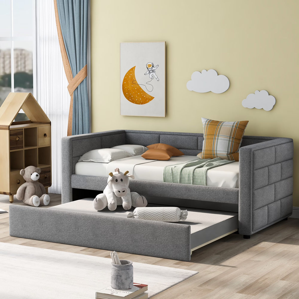 Gray Twin Size Upholstered Daybed with Trundle B103469