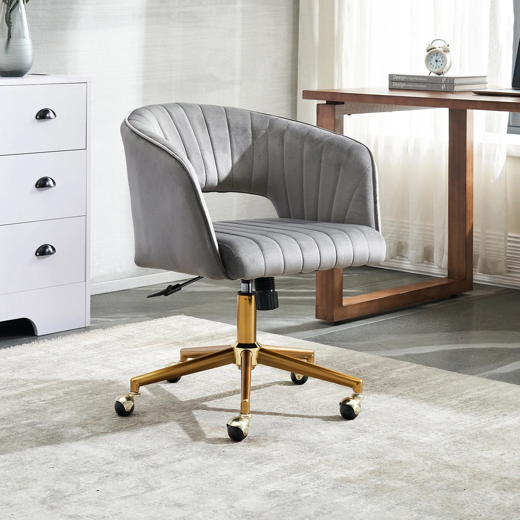 Grey Velvet Upholstered Swivel Office Chair V494