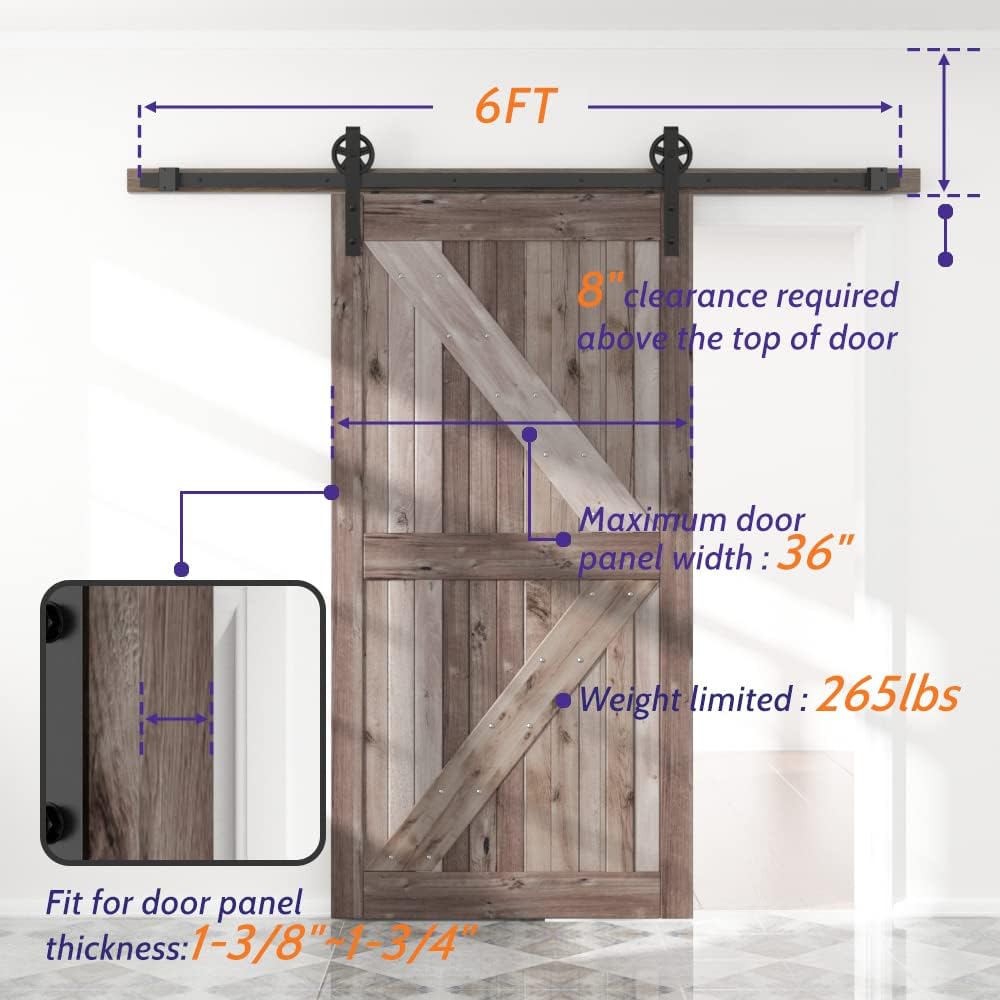 6FT Sliding Barn Door Hardware Track Kit Black Pack of 2 L2125