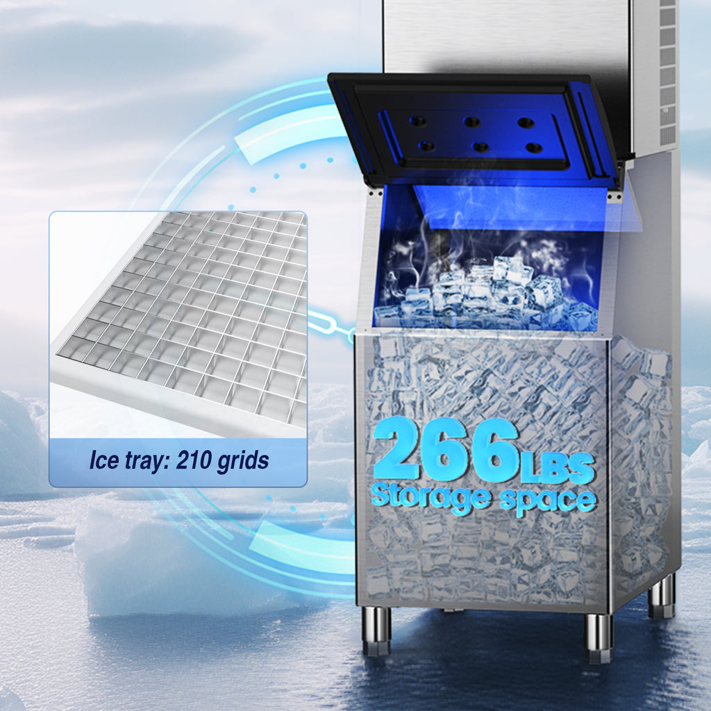 Commercial Ice Maker 355 Lbs/24H, 166 Lbs Storage Air-Cooled Ice Machine L791