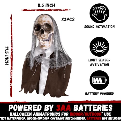 Halloween Animatronic Zombie Pathway Markers, Sound Activated Light Up Eyes (3Pack) D9787
