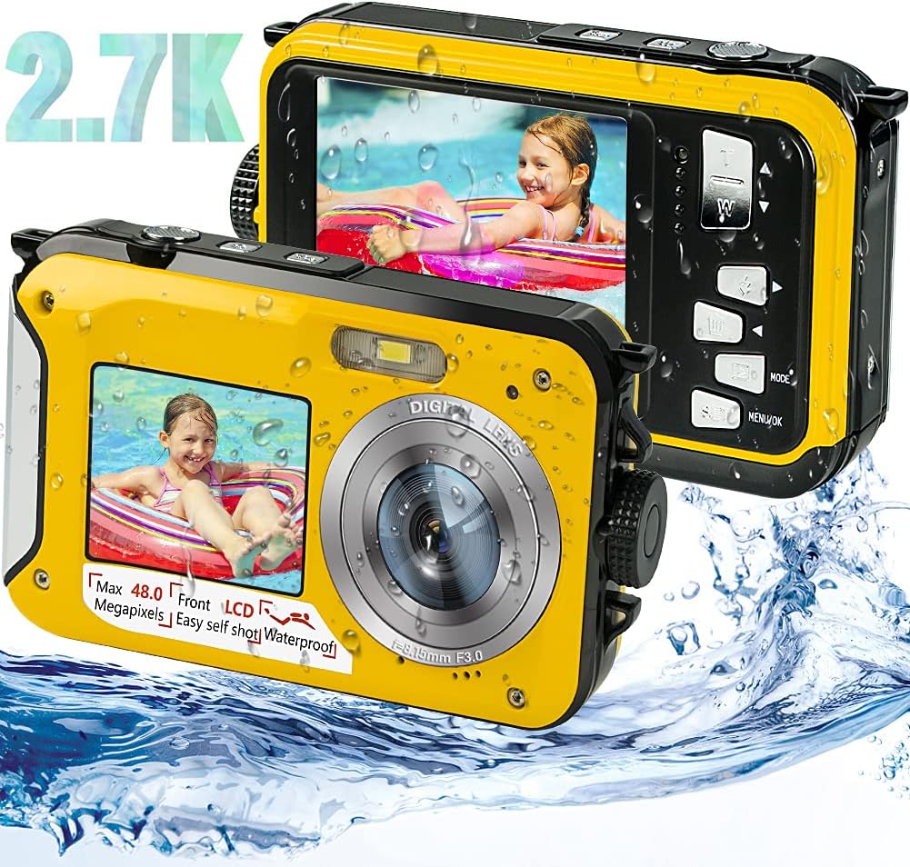 Waterproof Digital Camera 2.7K 48MP Dual Screen Green V608