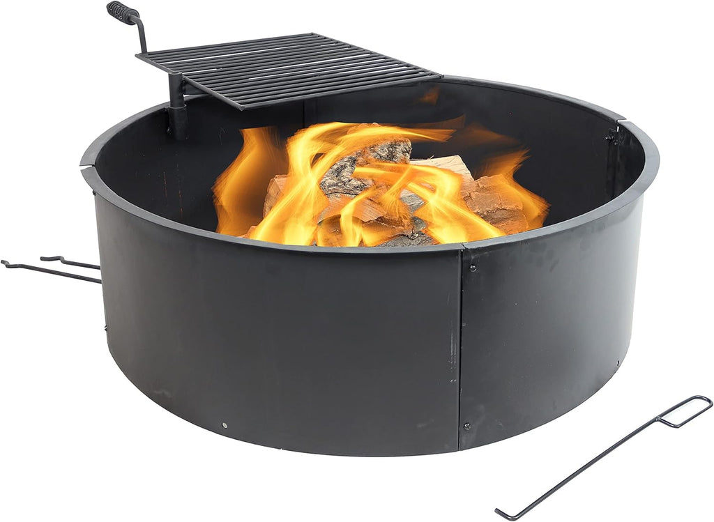36 Inch Heavy Duty Steel Wood Burning Fire Pit with Cooking Grate and Fire Poker X22733