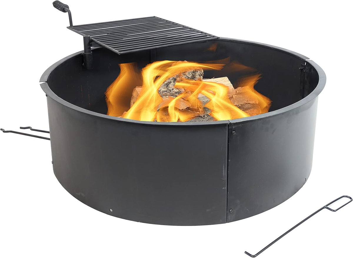 36 Inch Heavy Duty Steel Wood Burning Fire Pit with Cooking Grate and Fire Poker X22733
