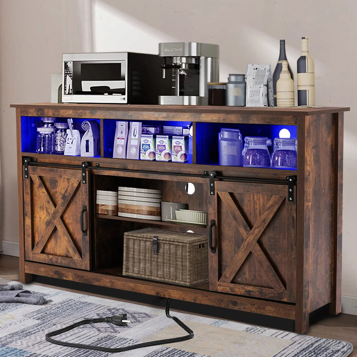 57 Double Barn Door Cabinet with Power Outlet & LED Light K6008