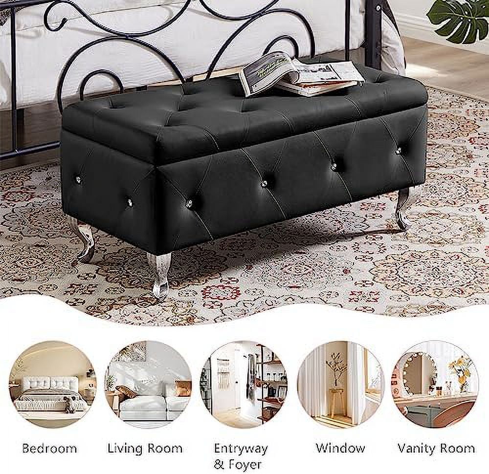 Grey Velvet Ottoman Bench with Metal Legs L809