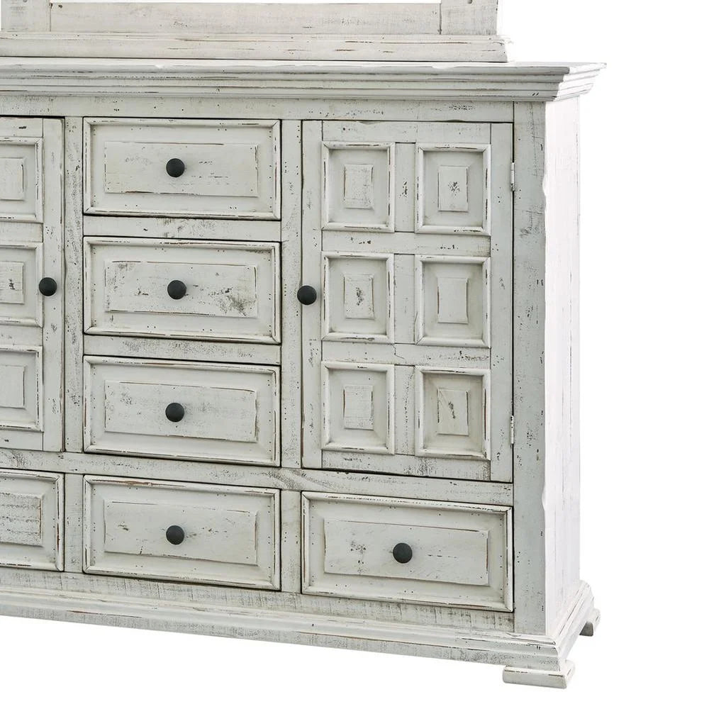 White 6 Drawer Wood Dresser and Mirror Set D51884